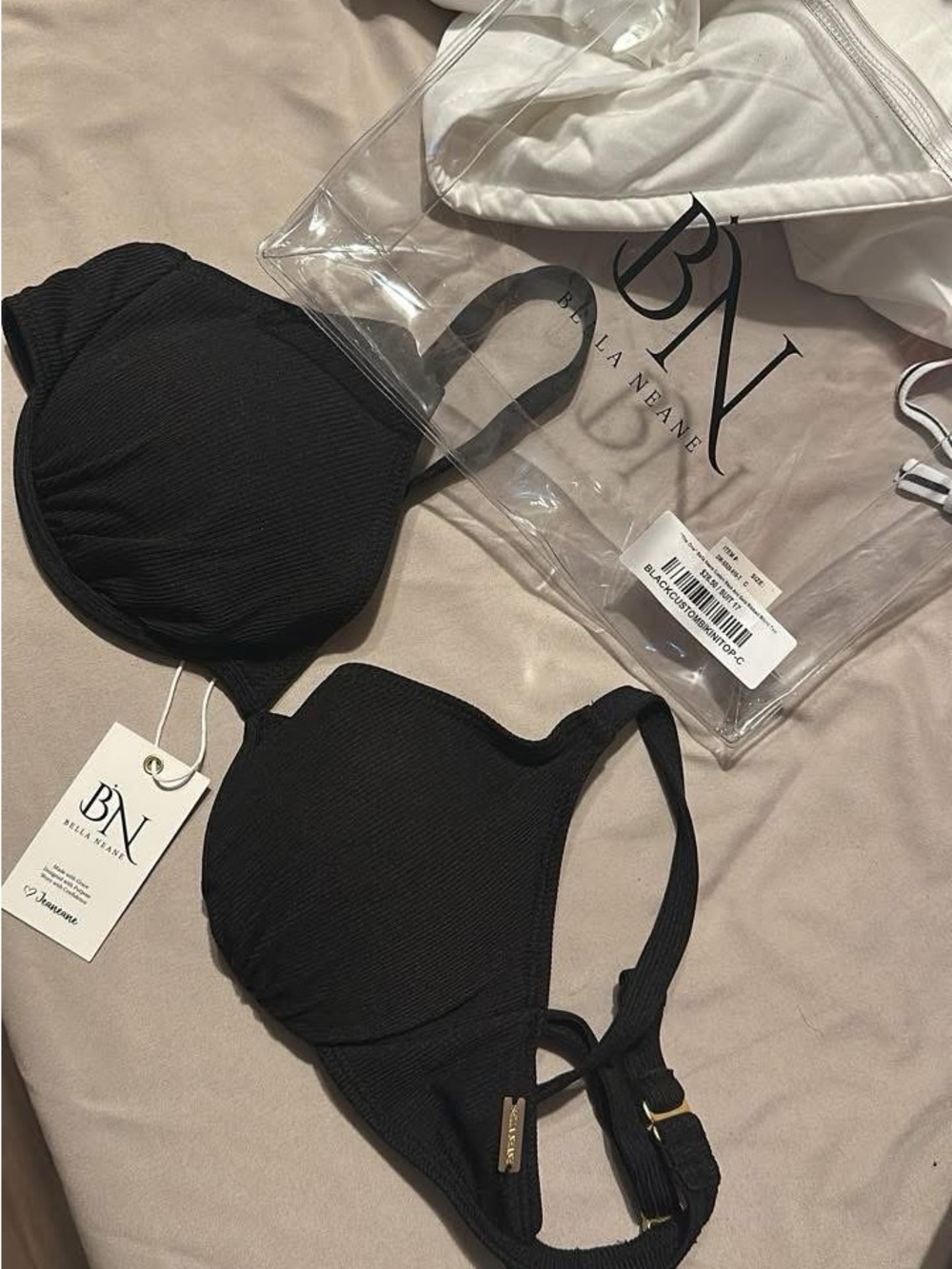 BN by Bella Neane Black Ribbed Bikini Top